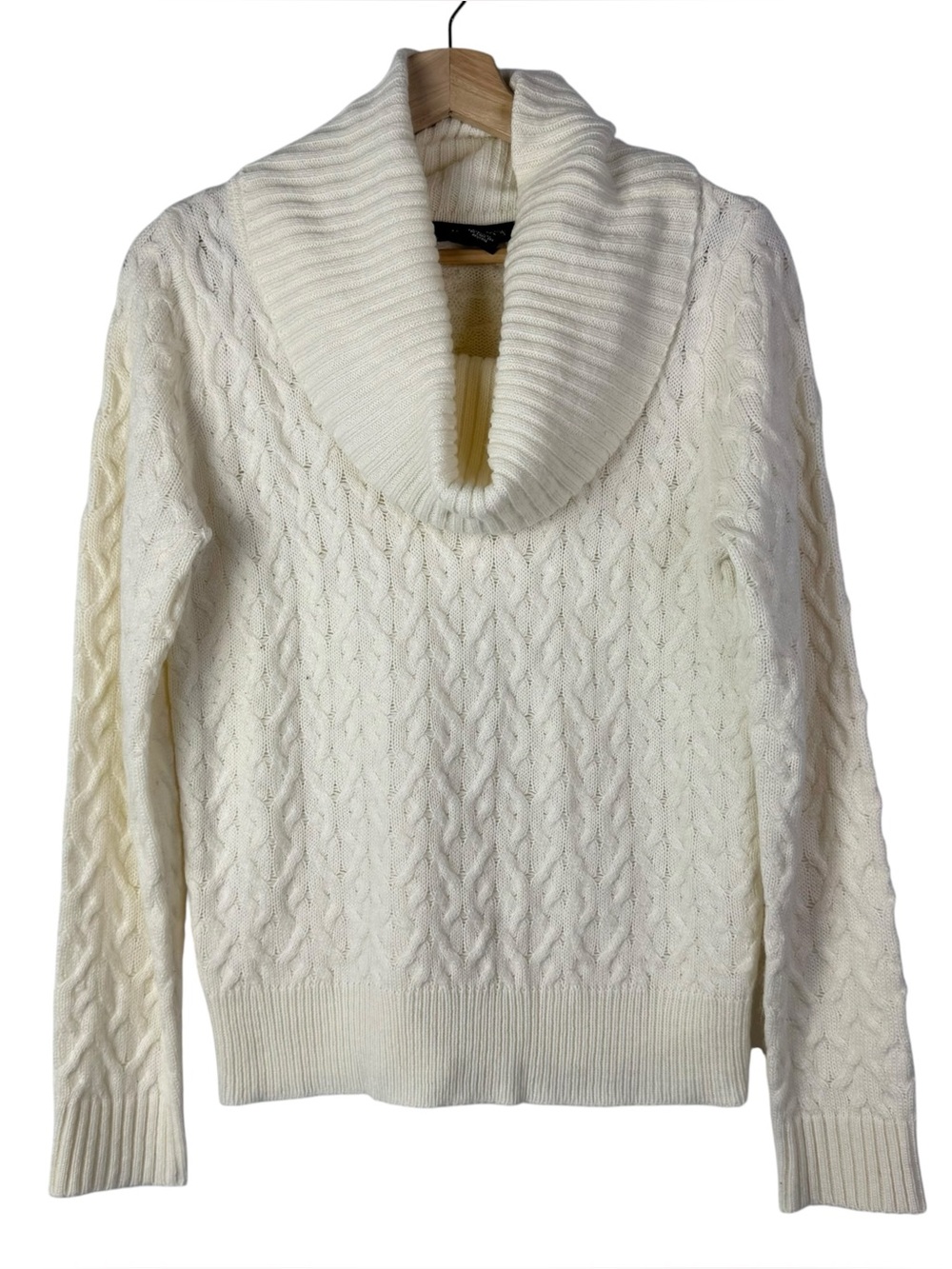 89th & Madison Ivory White Cowl Neck Cable Knit Sweater M